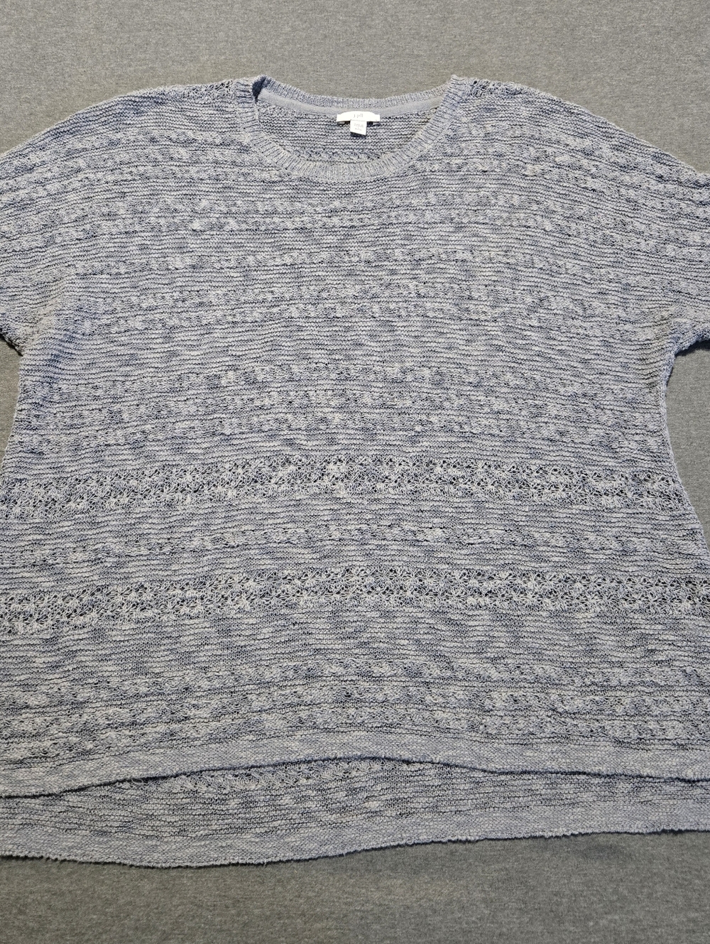 J Jill Bluestone Slate Blue Short Sleeve Knit Pullover Sweater Top Large Petite